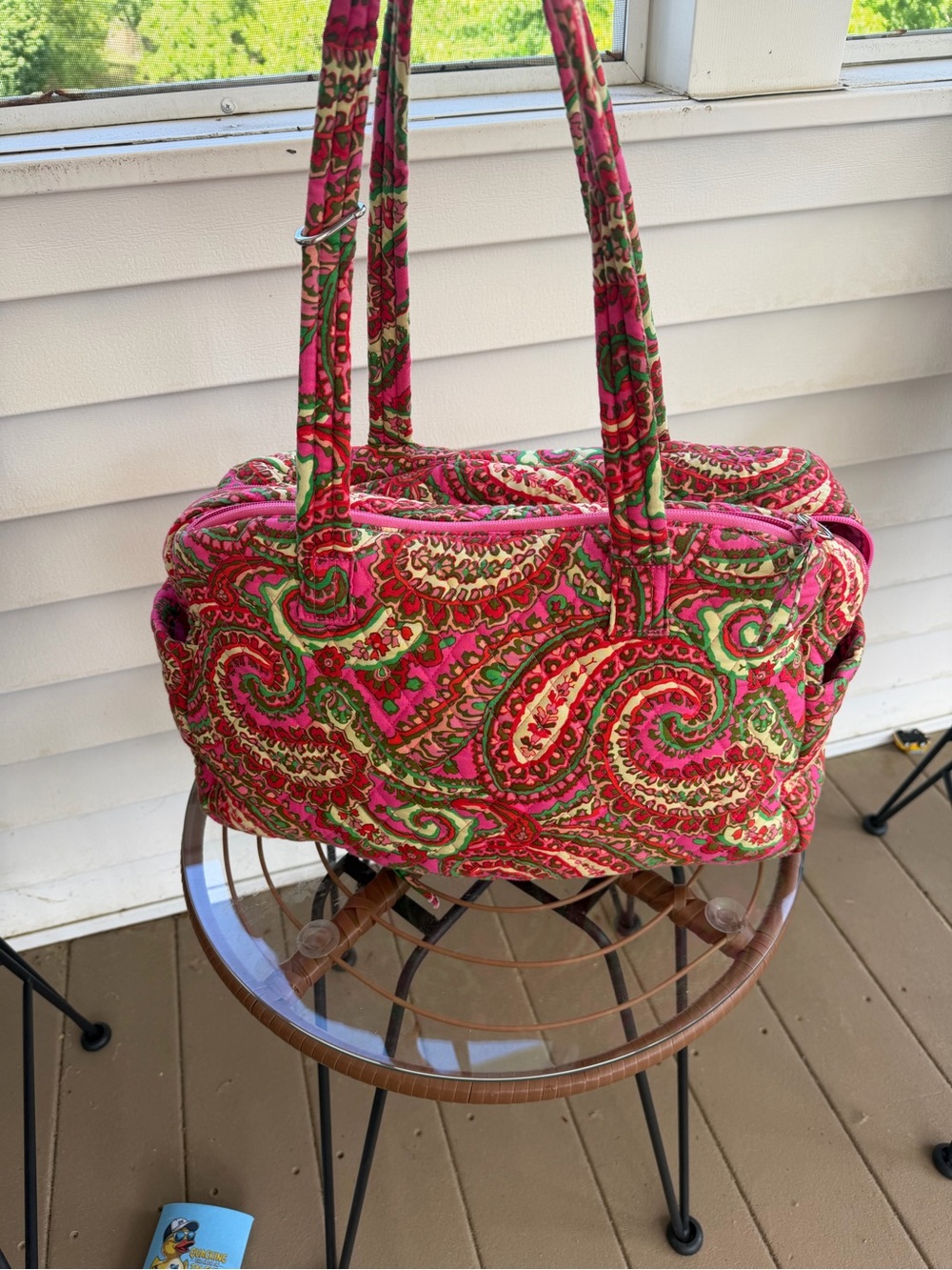 Vera Bradley Pink Paisley Quilted Shoulder Tote with Green Accents